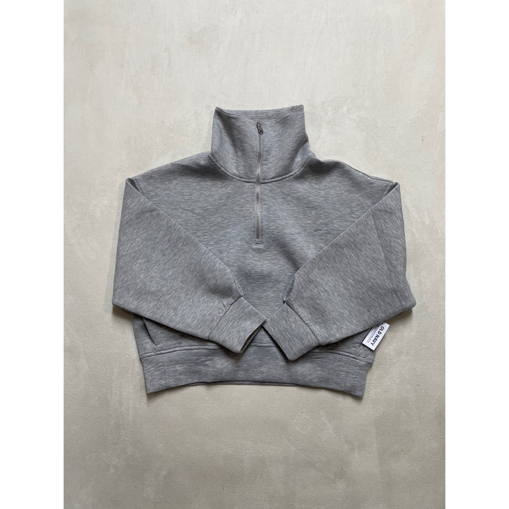 Old Navy Active Bounce Fleece Quarter Zip Pullover Gray M Petite Cropped Pockets